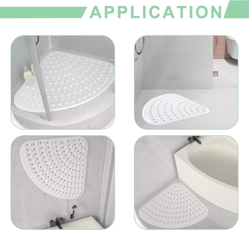 MUNEK Corner Shower Mat Non Slip,21 * 21 Inches,Curved for Shower or Tub, Safety Mat with Drain Hole,Corner Shower Mats for Inside Shower,Machine Washable(White) - Image 5